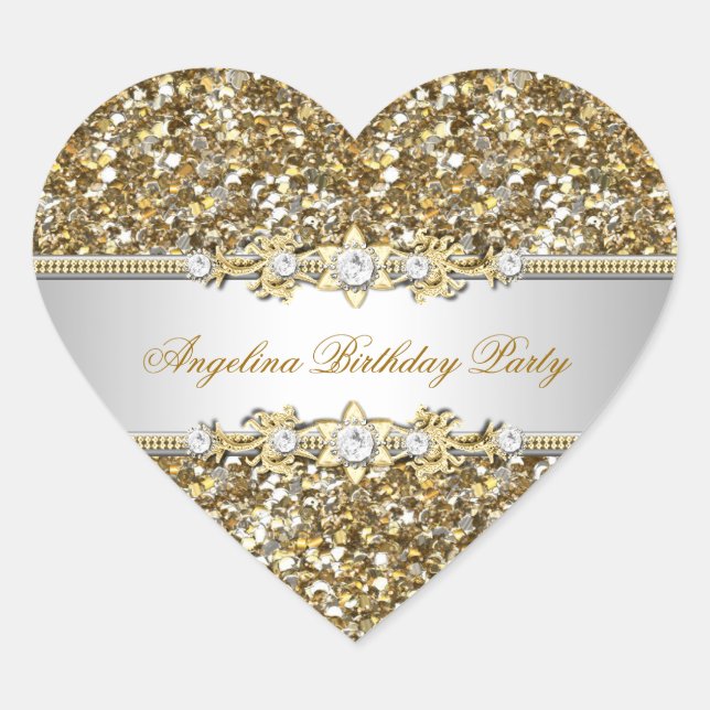 Sticker Cœur Parties scintillant Anniversaire Soirée Or Bijou D (Devant)