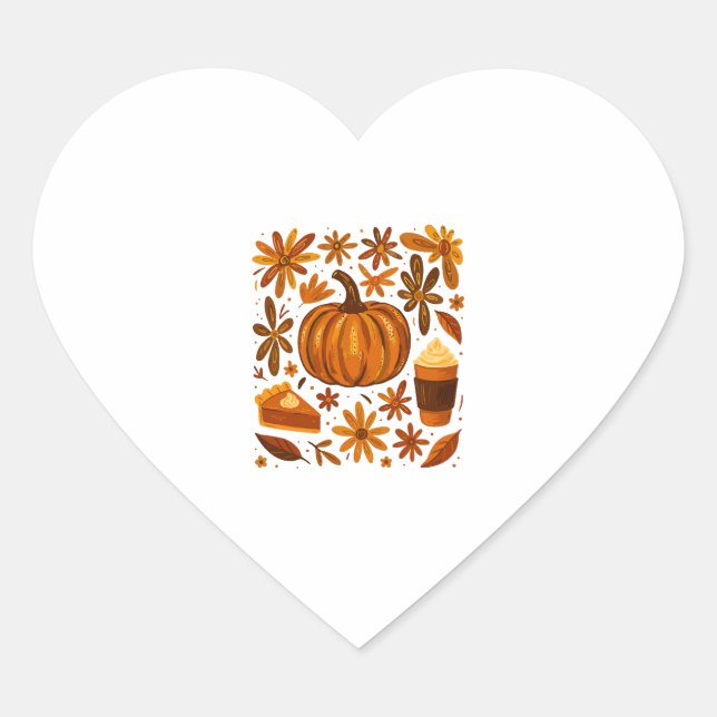Sticker Cœur Parties scintillant Automne Floral Citrouille Than (Devant)