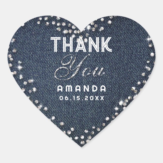 Sticker Cœur Parties scintillant de diamants Denim Rhinestone N (Devant)