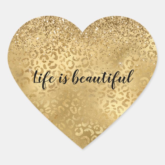 Sticker Cœur Parties scintillant de glam or Leopard (Devant)