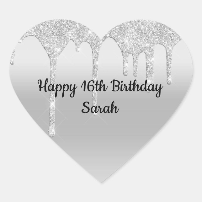 Sticker Cœur Parties scintillant de goutte Argent Personnalisé  (Devant)