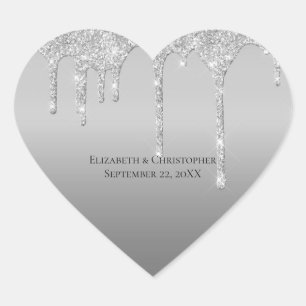 Sticker Cœur Parties scintillant de goutte d'argent Glam mariag