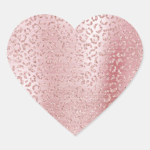 Sticker Cœur Parties scintillant de verre rose pâle Leopard