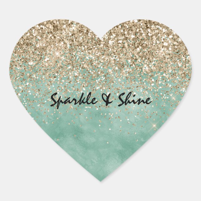 Sticker Cœur Parties scintillant d'étincelle dorée Mint Glam (Devant)