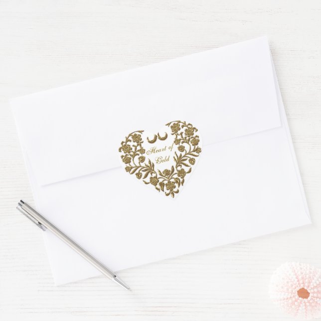 Sticker Cœur Parties scintillant d'or Flourish Valentine's Hear (Enveloppe)