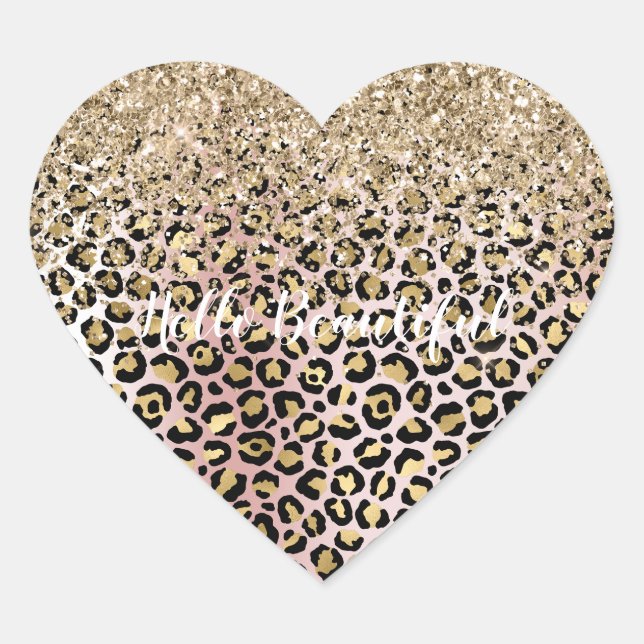 Sticker Cœur Parties scintillant Empreinte de léopard Glam Gold (Devant)