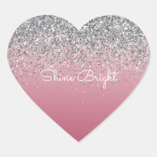 Sticker Cœur Parties scintillant étincelante rose argent