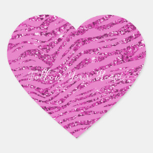 Sticker Cœur Parties scintillant étincelante rose Zebra Imprime