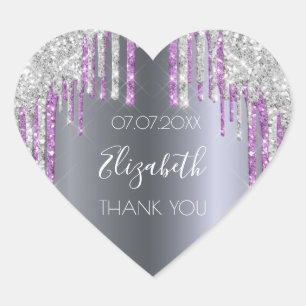 Sticker Cœur Parties scintillant fête d'anniversaire argent vio