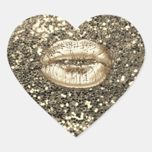 Sticker Cœur Parties scintillant Gold Merci Kiss Lips Metallic