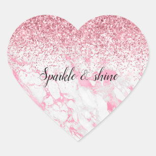 Sticker Cœur Parties scintillant Marbre blanc rose
