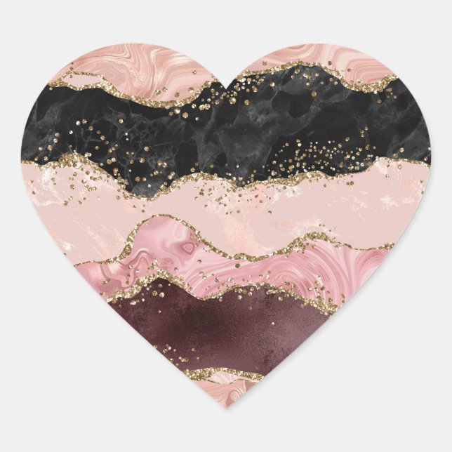 Sticker Cœur Parties scintillant Noir Noir Rose Burgundy (Devant)