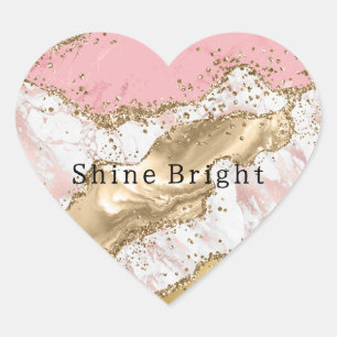 Sticker Cœur Parties scintillant or Marbre blanc rose