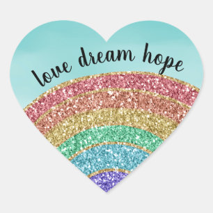 Sticker Cœur Parties scintillant Rainbow Aqua Aquarelle