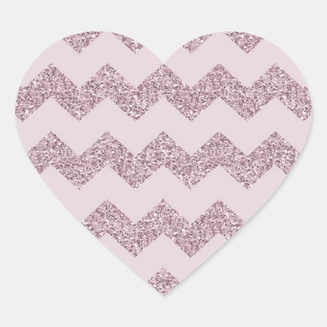 Sticker Cœur Parties scintillant rose Chevron Faux (Devant)