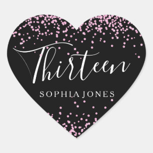Sticker Cœur Parties scintillant rose Confetti Black 13e annive