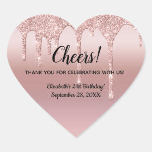 Sticker Cœur Parties scintillant rose de goutte d'or 21e annive