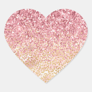 Sticker Cœur Parties scintillant rose Empreinte de léopard or