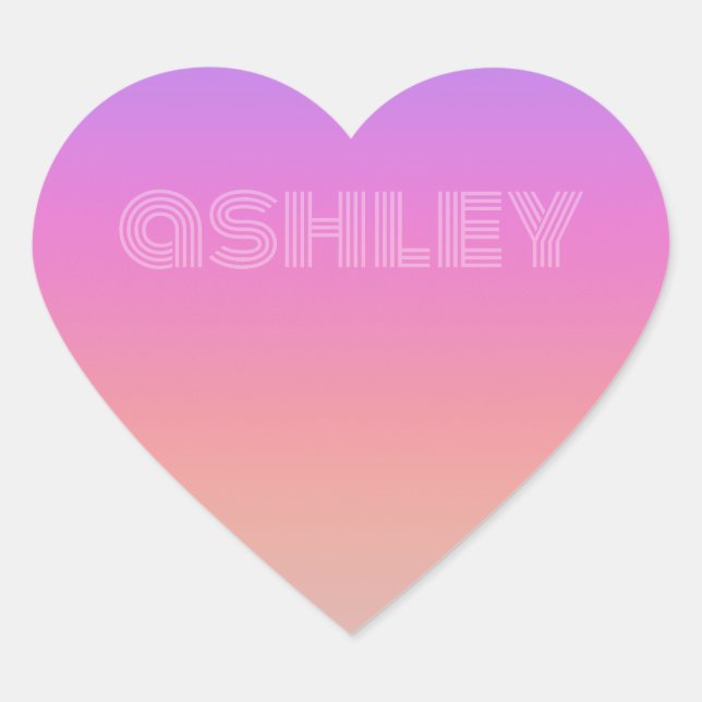 Sticker Cœur Pastel Purple Pink Coral Ombre - énorme monogramme (Devant)