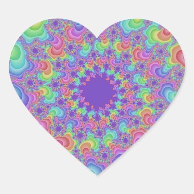 Sticker Cœur Pastel Rainbow Fractal (Devant)