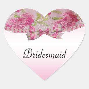 Sticker Cœur Pastel Rose Jadis Dentelle Fleurs & Mariage Bow