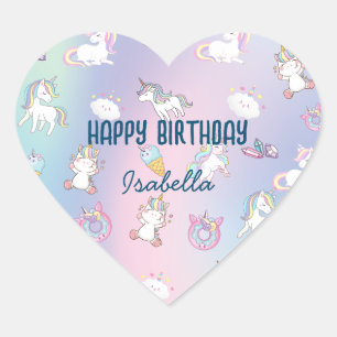 Sticker Cœur Pastel Unicorn coloré mignon Donuts arc-en-ciel