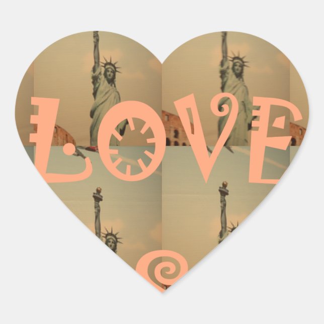 Sticker Cœur Patriotic Pop Art : "I Love USA" Graphisme Art Des (Devant)