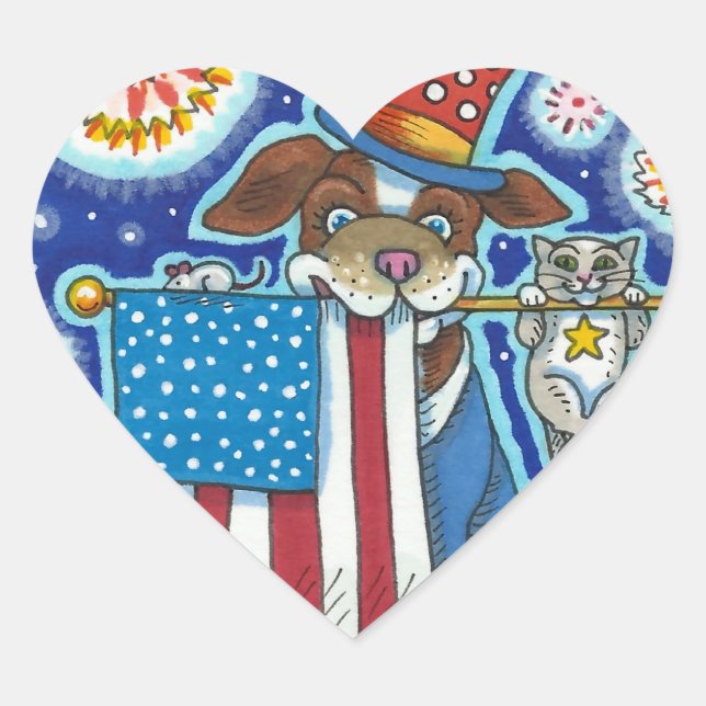 STICKER CŒUR PATRIOTIQUE DRAPEAU POIGNET CHIEN SOURIS CHAT, CUL (Devant)