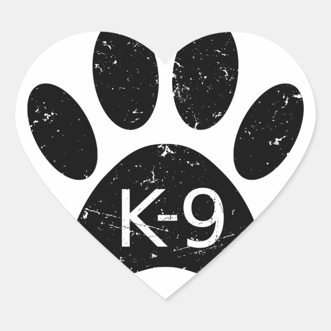 Sticker Cœur Paw Chien en Perdu Grunge K-9 (Devant)
