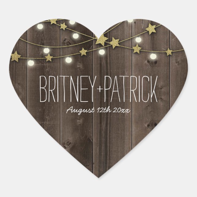Sticker Cœur Pays Western Lights & Grange Wood Wedding Faveurs (Devant)