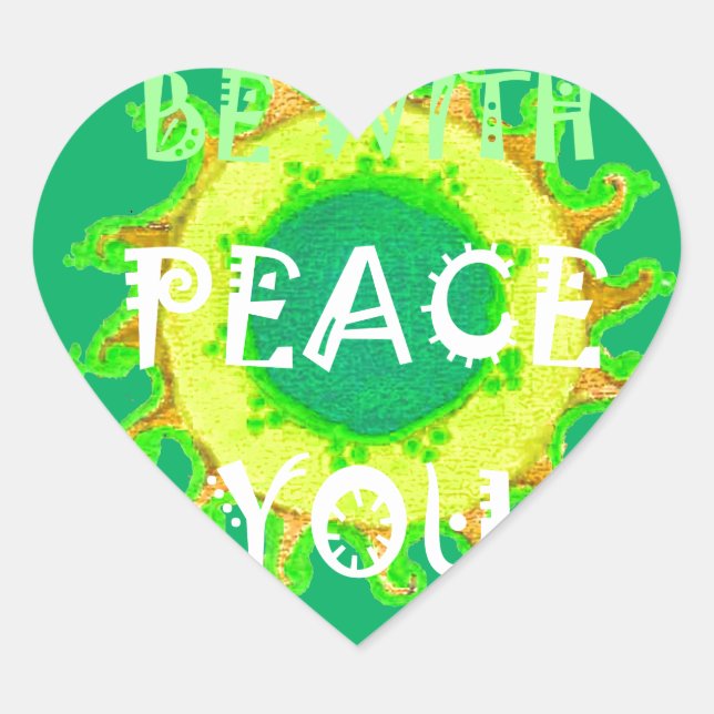 Sticker Cœur Peace Be With You : Inspirant Vert et Jaune (Devant)