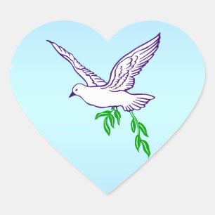 Sticker Cœur Peace Dove avec Branche d'Olivier