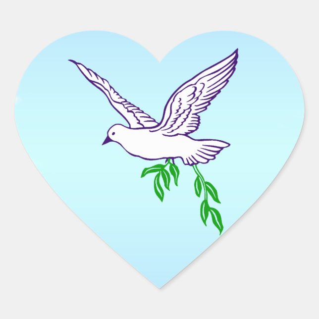 Sticker Cœur Peace Dove avec Branche d'Olivier (Devant)