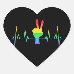 Sticker Cœur Peace Gay Hearbeat LGBT
