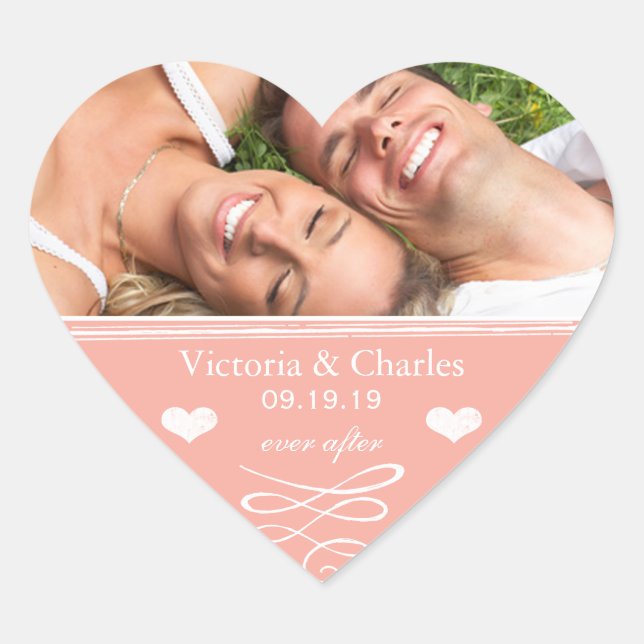 Sticker Cœur Peach Coral Your Photo Everafter Mariage (Devant)