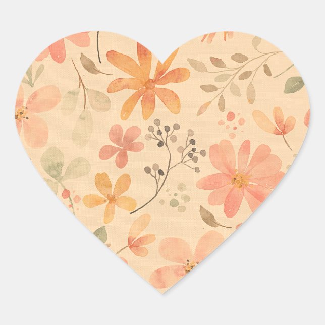 Sticker Cœur Peachy—motif floral rose doré (Devant)