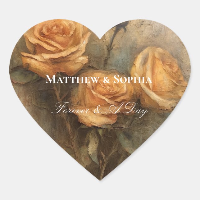 Sticker Cœur Pêcher Rose Romantique Mariage Floral (Devant)