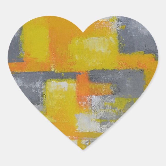 Sticker Cœur peinture gris jaune blanc abstrait (Devant)