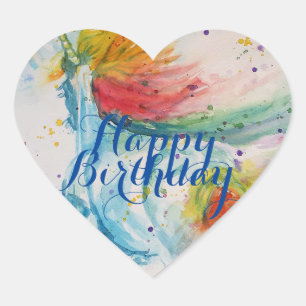 Sticker Cœur Peinture Unicorne Joyeux Anniversaire Art Sq