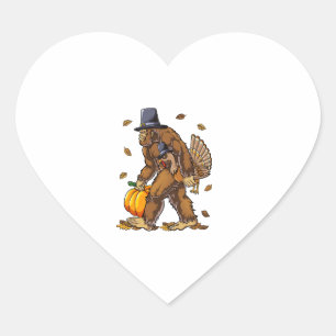 Sticker Cœur Pèlerin de Bigfoot Turquie Citrouille de Thanksgiv