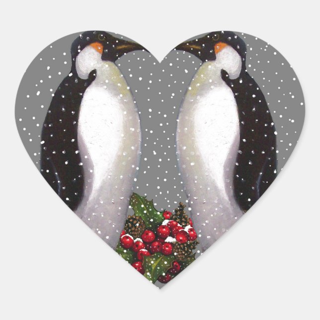 Sticker Cœur Penguins de Noël en Neige, Holly : Art (Devant)