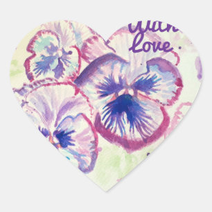 Sticker Cœur Pensée Pensées Fleur Violette Florale Rose