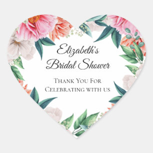Sticker Cœur Peonies roses Floral Eucalyptus Fête des mariées F