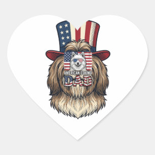 Sticker Cœur Père Esquimau Américain Patriotique Vintage Chien