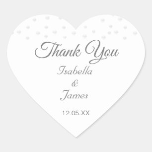 Sticker Cœur Perles chics sur mariage Merci blanc
