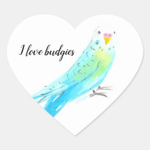 Sticker Cœur  Perruche Bouddhiste Aquarelle Bleue