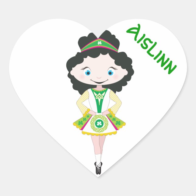 Sticker Cœur PERSONNALISÉ HEART irish danseur danse cheveux noi (Devant)