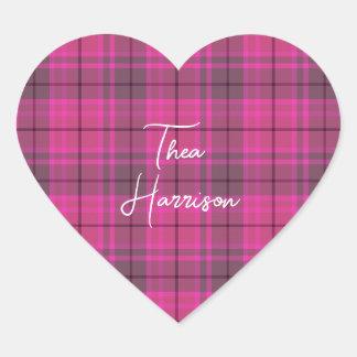 Sticker Cœur Personnalisé rose & violet prépa carreau tartan