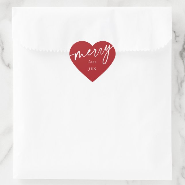 Sticker Cœur Personnalisé Rouge + Blanc "Joyeux" Noël/Fête (Sac)