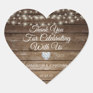 Sticker Cœur Personnalisé Rustic String Lights Mariage en bois